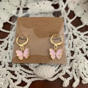 * 3 for $20* Pink and Gold Enamel Butterfly Huggie Hoop Earrings